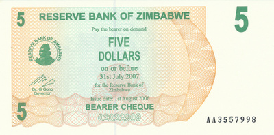 Zimbabwe 5 Dollars 2006 P38 #695