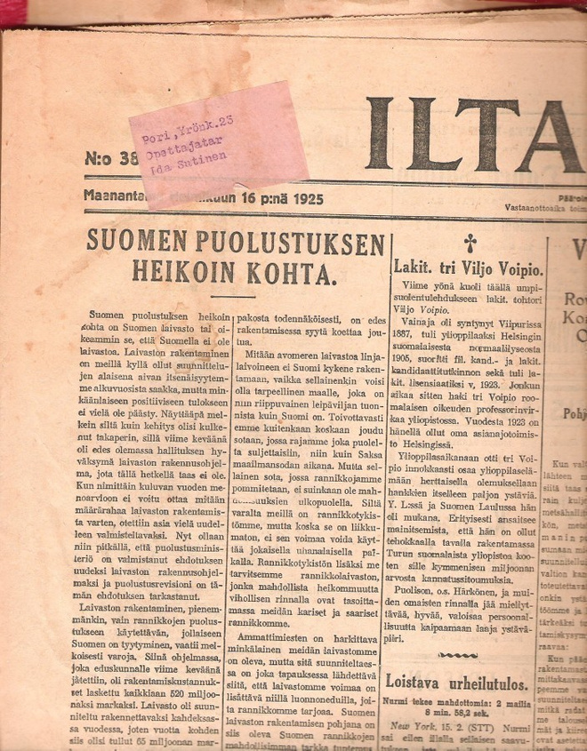 Uusi Aura, Turunmaa, Iltalehti ja kolme muuta, 1920-lukua.