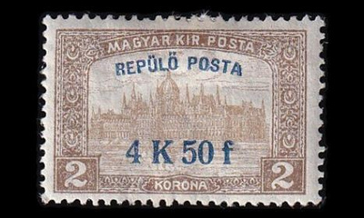 Unkari 211 * Lentoposti 4.50 Kr / 2 Kr (1918)