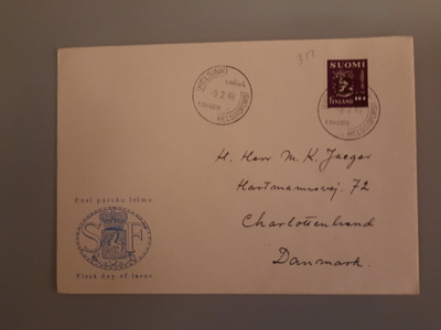 FDC Suomi M-30 1948 12/10mk yksin Tanskaan