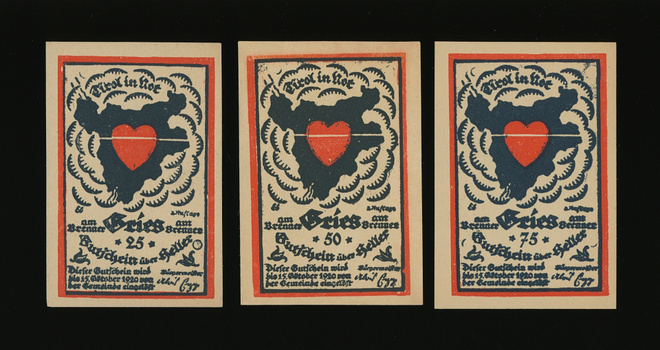 Itävalta Notgeld 25, 50, 75 Heller, Gries am Brenner 1920