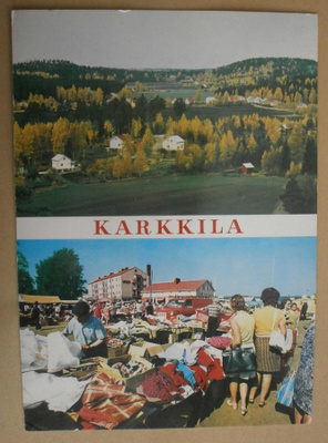 Karkkila, kaksikuvakortti (asutusta, torikauppaa), p. 1981