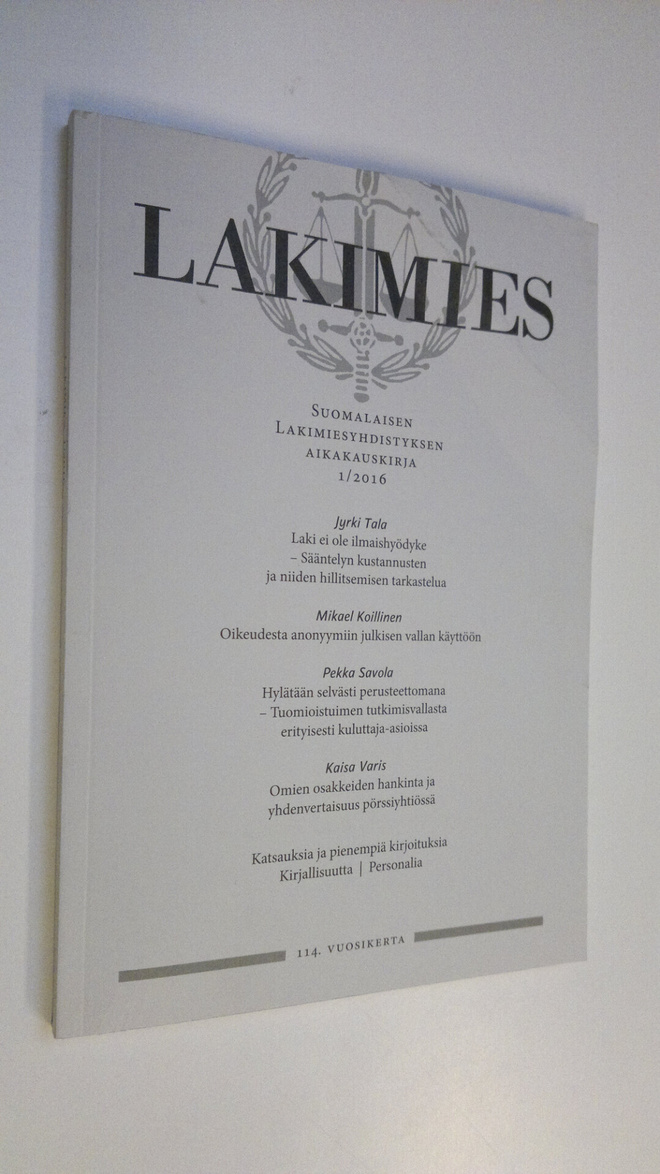 Lakimies 1/2016 : Suomalaisen lakimiesyhdistyksen aikakau...