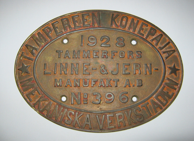 1928 höyryveturi hytti kyltti TRE rautateollisuus 396 VR 830