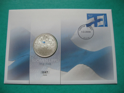 Suomi 10e hopea juhlaraha Suomen lippu - 2008 PROOF