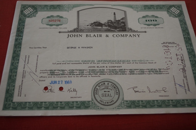 Osakekirja Yhdysvallat John Blair & Company 1969