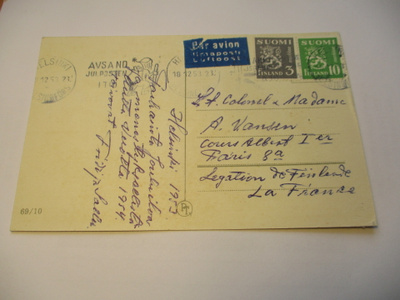 1953 Hki lentopostikortti Ranskaan
