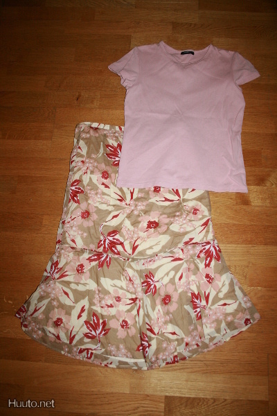 Esprit kukka hame 38 + Lindex t-paita S