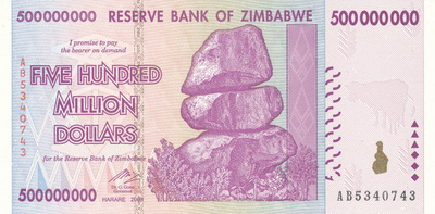 Zimbabwe 500.000.000 Dollars 2008 P84 #714