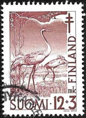 1951 TUB merkki Kurki 12 + 3 mk leimattu LaPe 397