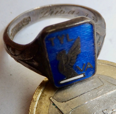 VANHA Sormus Luokkasormus Lyseosormus Tyrvää Hopeaa 1946