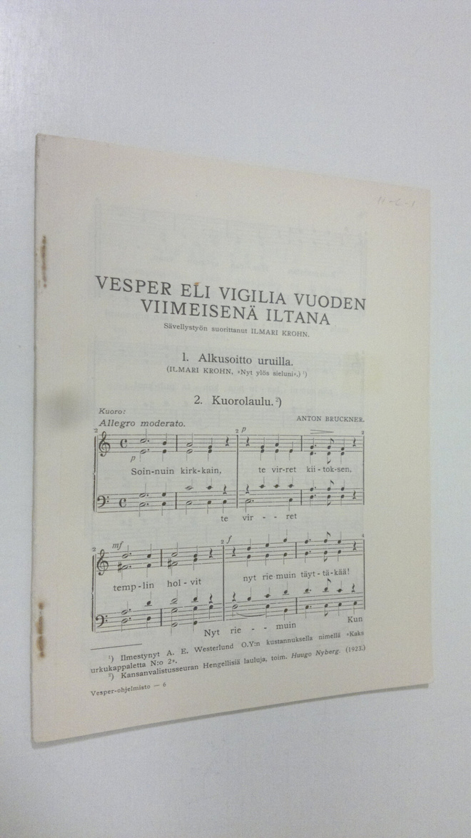 Ilmari Krohn : Vesper eli vigilia vuoden viimeisenä iltana