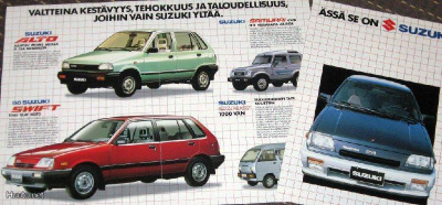 1988 Suzuki mallisto esite - suom - Alto Swift Samurai Carry