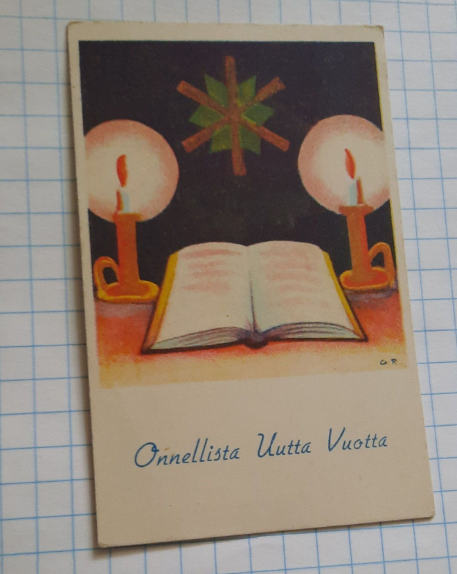 G.P.  Wanha 11x7cm, kynttilät ja raamattu, nyrkkiposti