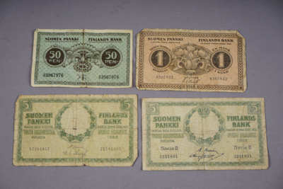 1165. 4kpl Suomen Pankin seteleitä (1909 - 1931).