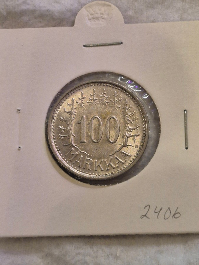Hopearaha 100 markkaa 1956, Suomi, 5,2 g Ag500