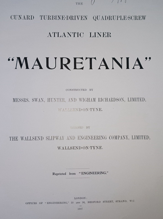 Kirja Book ATLANTIC LINER MAURETANIA 1907
