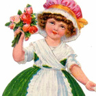 WANHA / Vihreämekkoinen tyttö, röyhelömyssy, ruusut. 1900-l. - pikkukuva 1