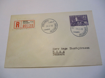 1949 Olavinlinna 35mk R FDC Tanskaan N 45e