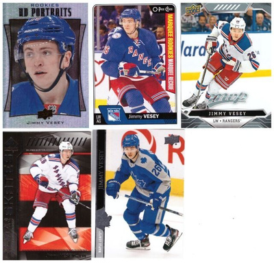5 x JIMMY VESEY Rangers, Maple Leafs Rc ym. Kortteja