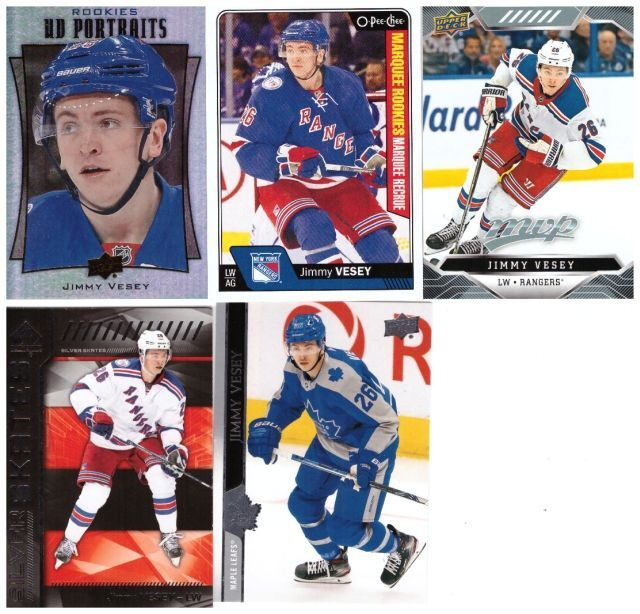 5 x JIMMY VESEY Rangers, Maple Leafs Rc ym. Kortteja