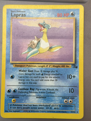 Pokémon Lapras 25/62 Rare Fossil WOTC 1999