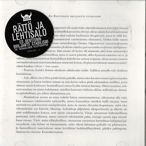 Rättö Ja Lehtisalo CD Ed Benttonin Briljantti Stabilismi...