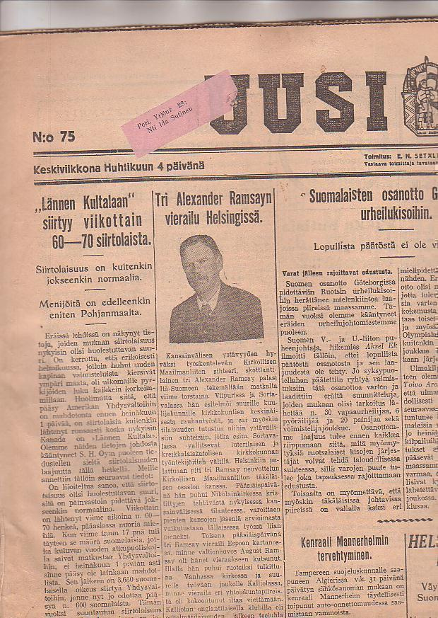 Uusi - Suomi , 5 kpl. , 1920 lukua.