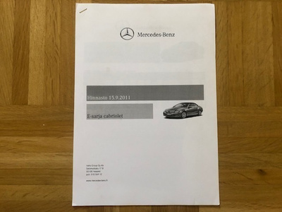 Hinnasto ja lisävarusteet Mercedes A207 E Cabrio 2011. Esite