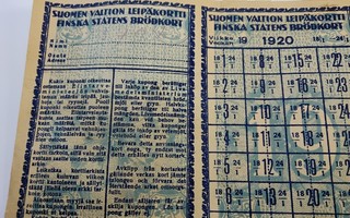 Suomen valtion leipäkorttiarkki 14.9.1919-24.1.1920