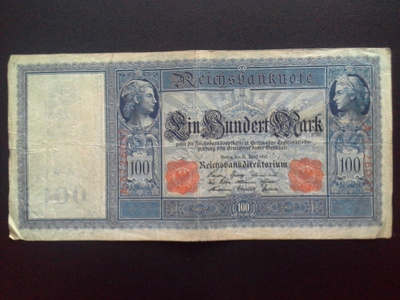 Saksa 100 Mark Reichsbanknote 1910 seteli (127)