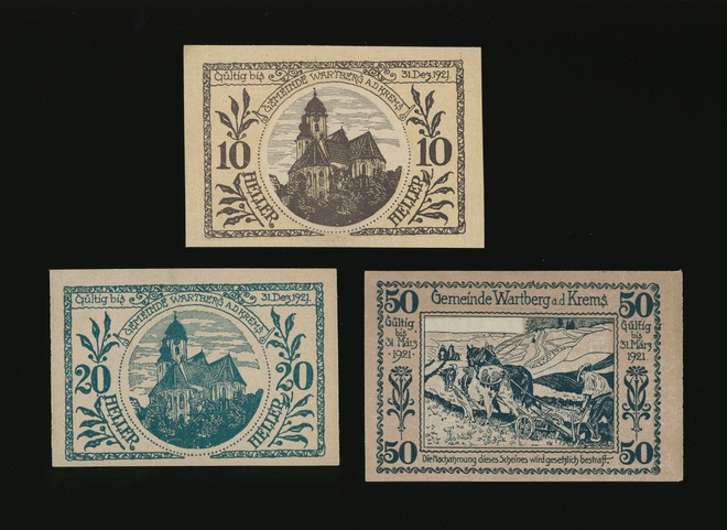 Itävalta 10, 20, 50, Heller, Wartberg an der Krems 1921