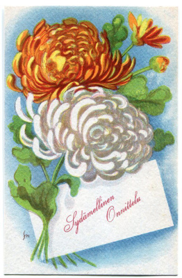 Vanha kortti 1940-50-luvulta - Kauniit kukat 4