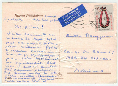 1980 Pohjola 1,30mk postikortti Hollantiin