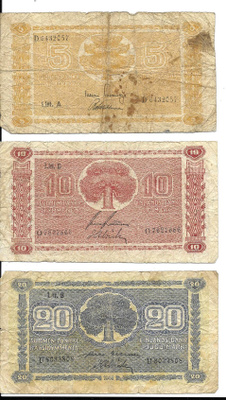 Suomi, 1945 setelit 5, 10 ja 20 markkaa