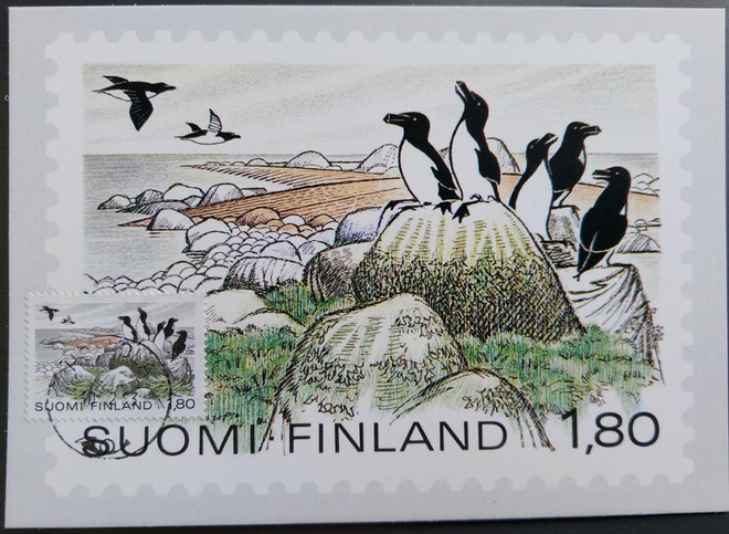 Kansallispuistoja -merkki Postin maksikortilla ja FDC-leimal
