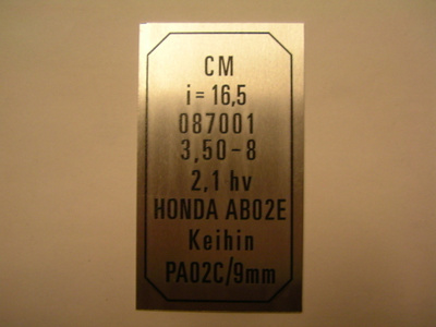 honda monkey tyyppikilpi 087001malli C