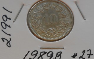 SVEITSI  10 Rappen  v. 1989B  KM#27  Circ