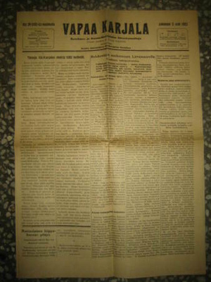 Sanomalehti: Vapaa Karjala 5.10.1923