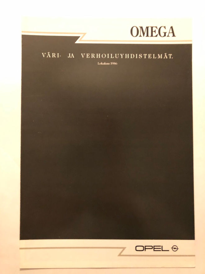 Myyntiesite - Opel Omega väri ja verhoilu - 1986