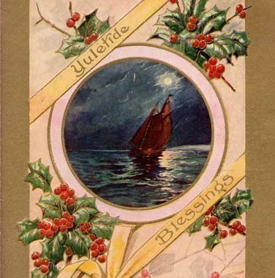 ANTIIKKIKORTTI / Purjevene ja rautatammen oksia. 1900-l.