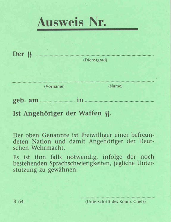 Waffen-SS henkilöllisyystodistus