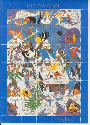 Fäärsaaret 1988 joulumerkkiarkki postituoreena.