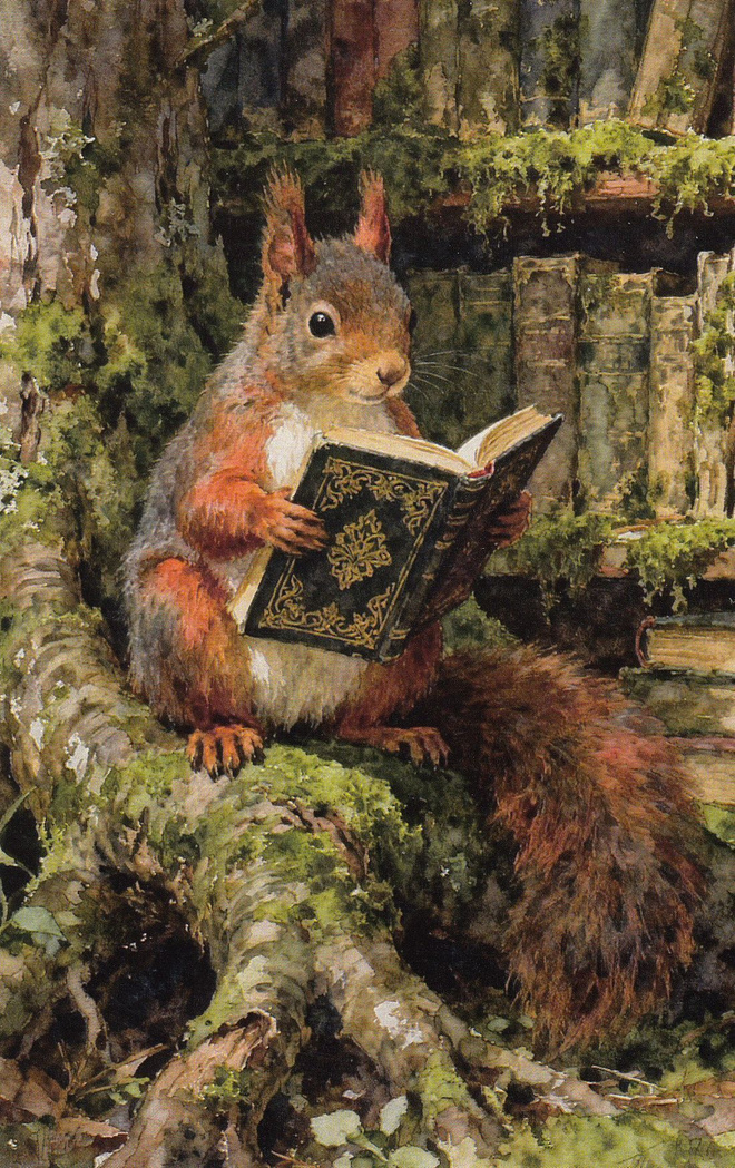 Orava lukee vihreää kirjaa