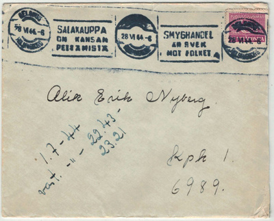 1944 kenttäpostimerkki violetti kirje