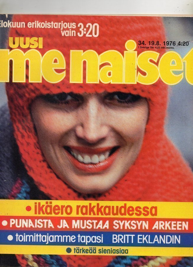 Me Naiset n:o 34 1976 Britt Ekland. Babitzinit. Eeva Ryynäne