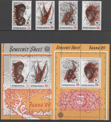 (S0572) INDONESIA, 1989 (WWF. Orangutan). MNH**