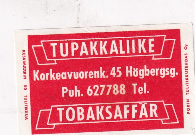 Tupakkaliike. Korkeavuorenk. 45    s26