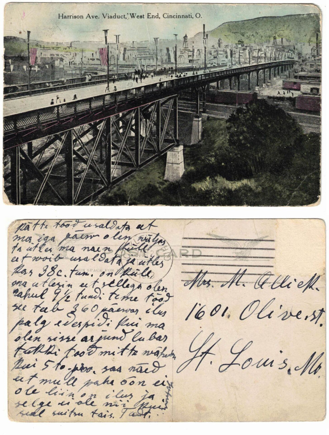 Vanha kortti, Yhdysvallat, Cincinnati, silta, vuodelta 1913