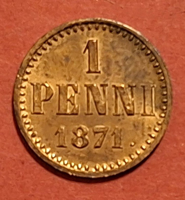 1 penni 1871, kiiltoa. (KD7)